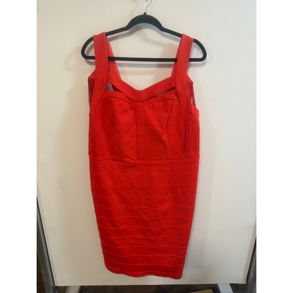 Ashro Red Bandage Fringe Sheath Dress Cutout Sleeveless Midi 16W